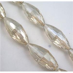Chinese crystal glass bead, faceted rice, approx 13x32mm, 10pcs per st